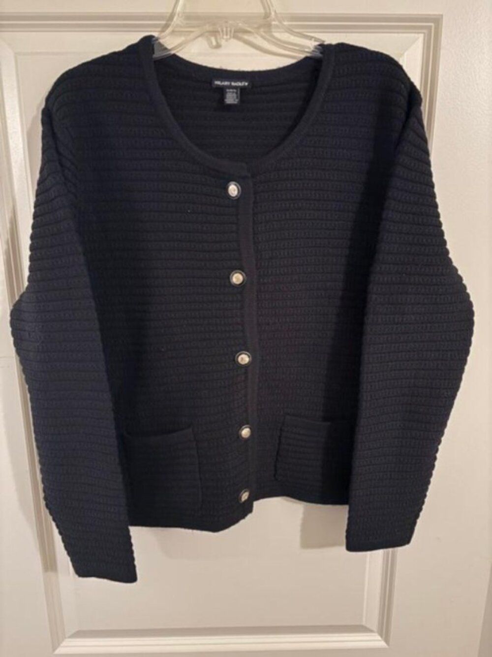 New Women's Hilary Radley Black Knitted Cardigan Button Front Pockets Sweater XL